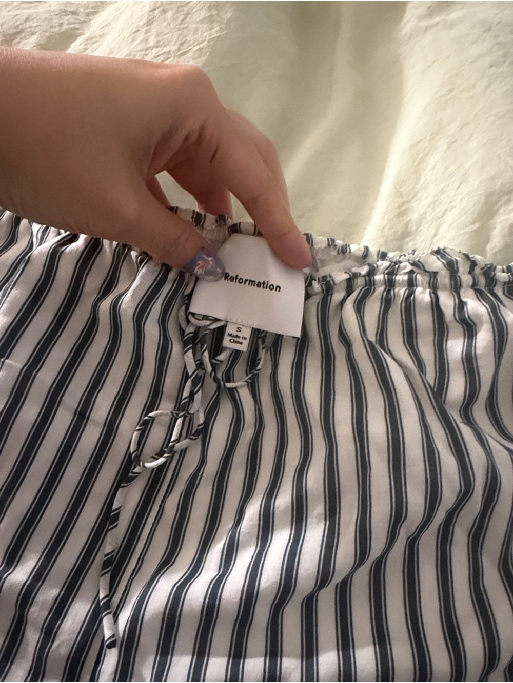 Reformation Blue and White Striped Lace-Trim Shorts - Picture 3 of 5